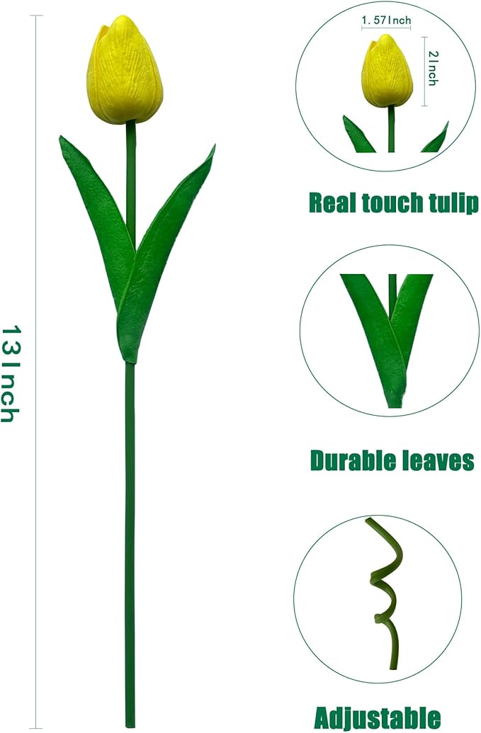 Yellow Artificial Tulip Flowers 15PCS Real Touch Faux PU Tulips Bouquet Faux Spring Flowers for Floral Arrangements Table Centerpiece Kitchen Home Mothers Day Easter Summer Decorations