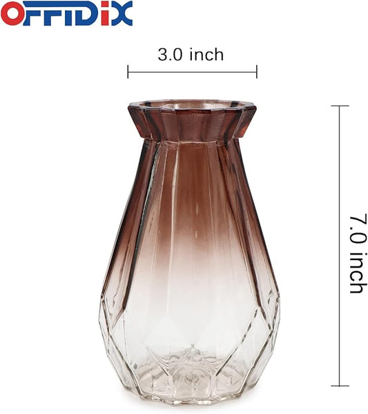 OFFIDIX Glass Vase Gradient Multicolor with Geometric Faceted Design Art Decorative Flower Vase for Wedding, Dinning, Bookshelf, Home Decoration or Gift