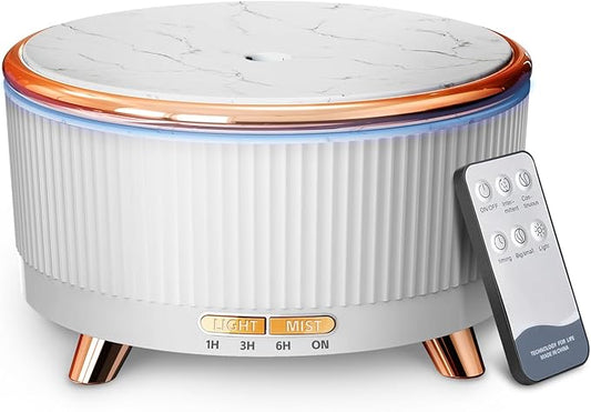 500ML Large Capacity Essential Oil Diffuser, Ultrasonic Aromatherapy Diffuser with 7 Color LED Lights with Remote Control, Cool Mist Humidifier, Timed Mist, Auto Shut-Off (White)