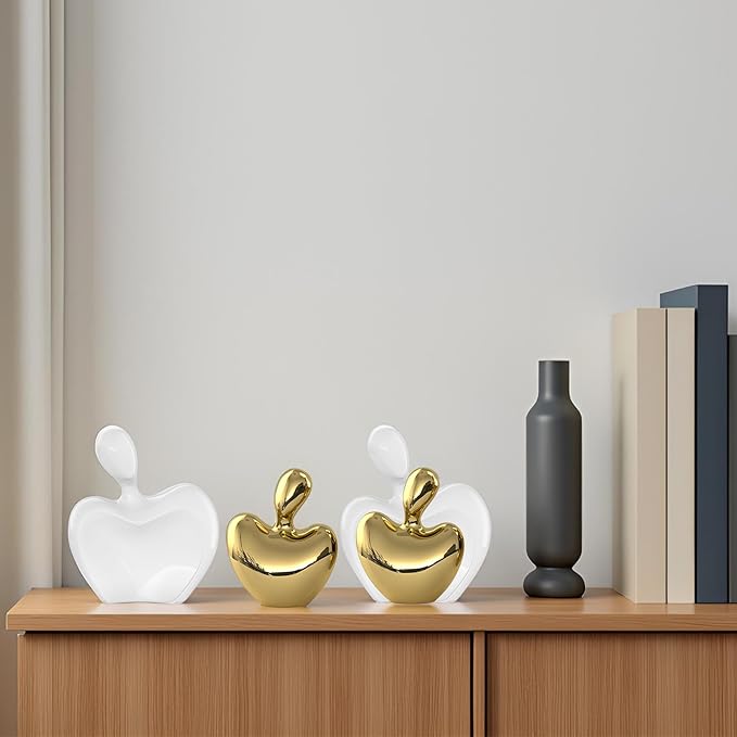 White Gold Mini Hugging Couple Statue Ceramic Lover Figurine Home Decor is a Romantic Gift for Her on Wedding Anniversary and Valentines, TV Stand Decoration Knick Knacks for Shelves (White Gold)