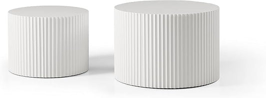 Nesting Coffee Table Set of 2, Modern Round Wooden Circle Accent Coffee Tables for Small Spaces Living Room Bedroom Balcony Office Drum Side Table