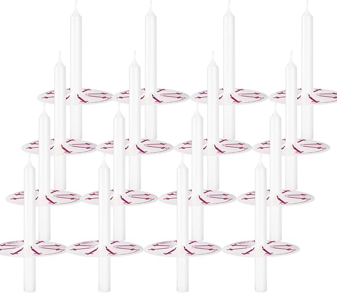 100 Church Candles with Drip Protectors for Devotional Candlelight Vigil Service, Box of 100 Candles, Unscented White 5" H X 1/2" D, No Smoke