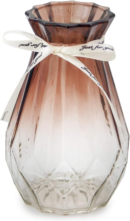 OFFIDIX Glass Vase Gradient Multicolor with Geometric Faceted Design Art Decorative Flower Vase for Wedding, Dinning, Bookshelf, Home Decoration or Gift