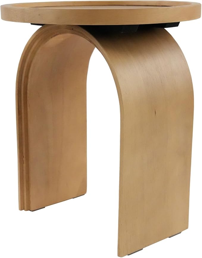 VESCASA 17.75" W Round Sofa Side Table, Modern Nightstand with Arched Wooden Legs, Small Accent End Table for Living Room, Bedroom, Natural Wood