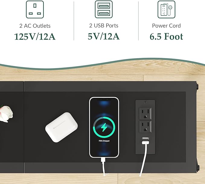 Console Table Narrow Long, Behind Couch Table with Oulets & USB Ports, Industrial Long Skinny Stand for Entryway,Hallway, Living Room, Bedroom Black, 7.9" D x 70" W x 30.3" H