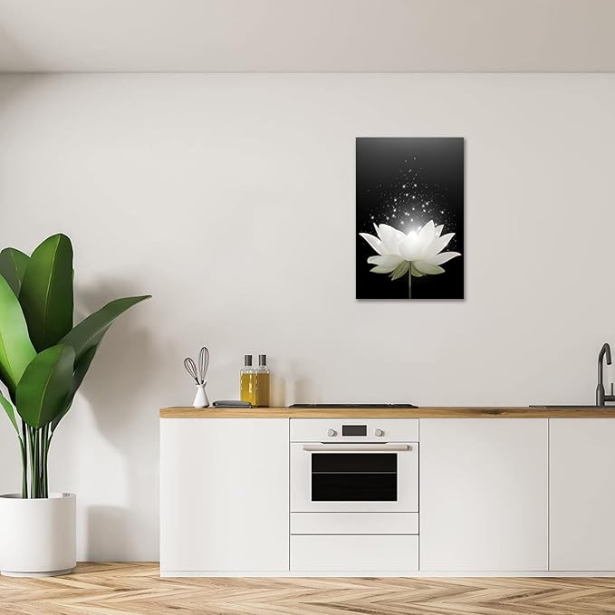 Lotus Flower Canvas Print Pictures Floral Blossom Pictures Bathroom Decor Zen Wall Art Painting Spa Photo Artwork Framed for Spiritual Meditation Yoga Room Ready to Hang (28 x 44inch)