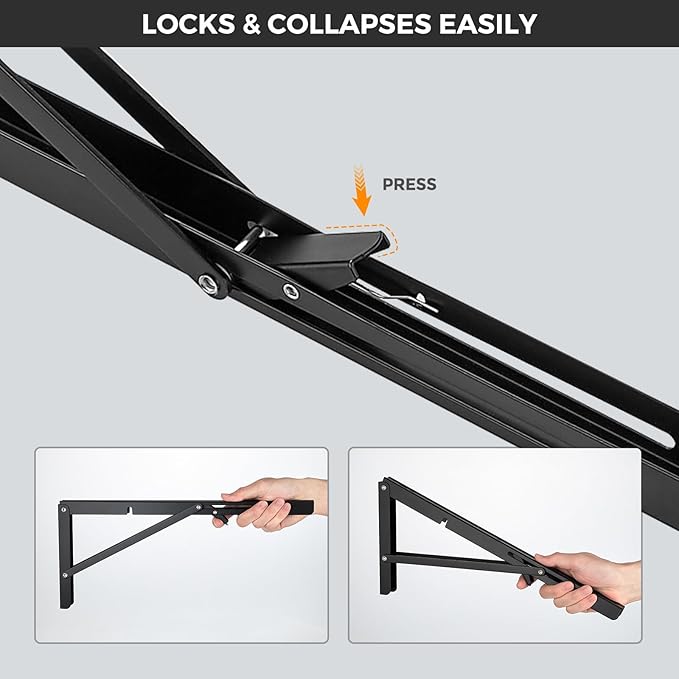 JOY DECOR 22 Inch Heavy Duty Folding Shelf Brackets, 4 Pack (2 Pairs) Collapsible Wall Mounted Brackets for Fold Down Table, Stainless Steel Folding Table Hinge, Matte Black