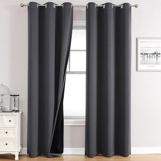 ChrisDowa 100% Blackout Curtains 78 inch Long for Bedroom with Black Liner, 2 Thick Layers Total Blackout Thermal Insulated Grommet Window Curtains 2 Panels Set (Dark Grey, 42 x 78 Inch)