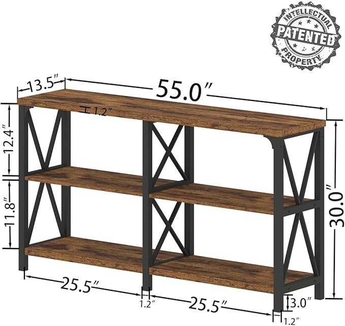 IBF Rustic Console Table for Entryway, Farmhouse Wood Sofa Table with Storage, Industrial Open Entry Table for Hallway, Modern Foyer Tables Behind Couch Shelf for Home Living Room, Rustic Brown, 55 In