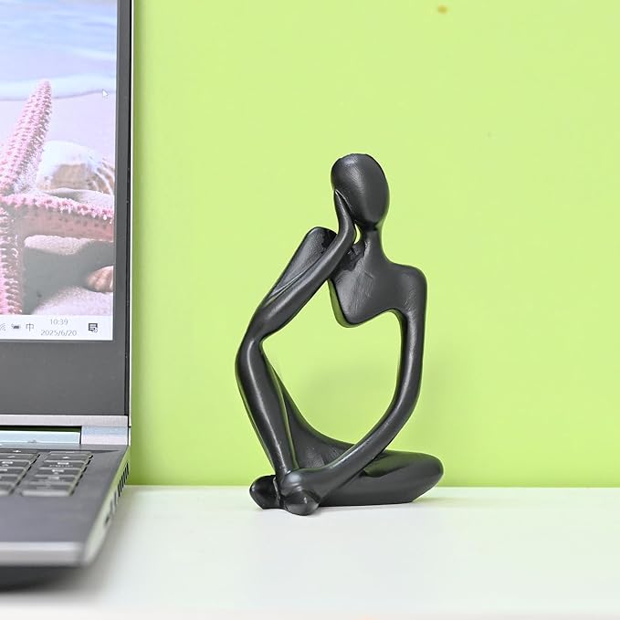 BOPART Resin Thinker Statues Black Decor for Home, Office or Living Room, Black Figurines Sculptures for Floating Shelf, Coffee Table Decoration