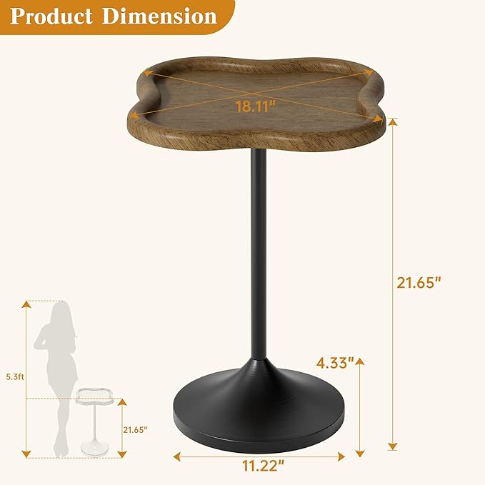 Solid Wood End Table, Sofa Side Table for Small Spaces, Modern Coffee Tables for Living Room, Bedroom, Farmhouse, Office, Walnut