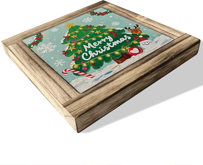 Christmas Tree Wood Sign, Farmhouse Wooden Box Sign Plaque, X-mas Decor Ornament, Christmas Tree Decorations for Home Office Indoor Shelf Table Desk, X-mas Gift