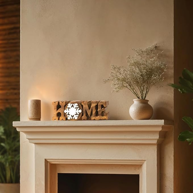 Decozen Handcrafted Solid Wood Home Letters Sculpture from Daughter, Son, Husband - Ideal for Home, Mantel, Fireplace, and Foyer Decor - Tabletop Accent