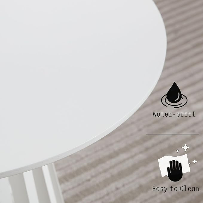 DUOMAY Modern Round Coffee Table with Unique Geometric Base, Sleek White Wood Accent Table for Living Room, Office, Lounge, White