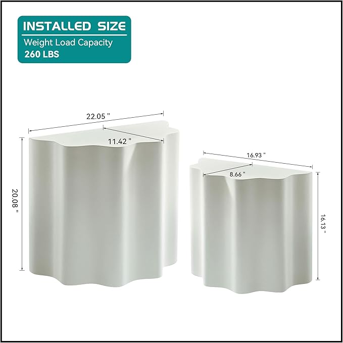 kevinplus 2-in-1 Irregular Nesting Side Table End Table Set of 2 for Living Room, Fiberglass Material & No Assembly, Beige