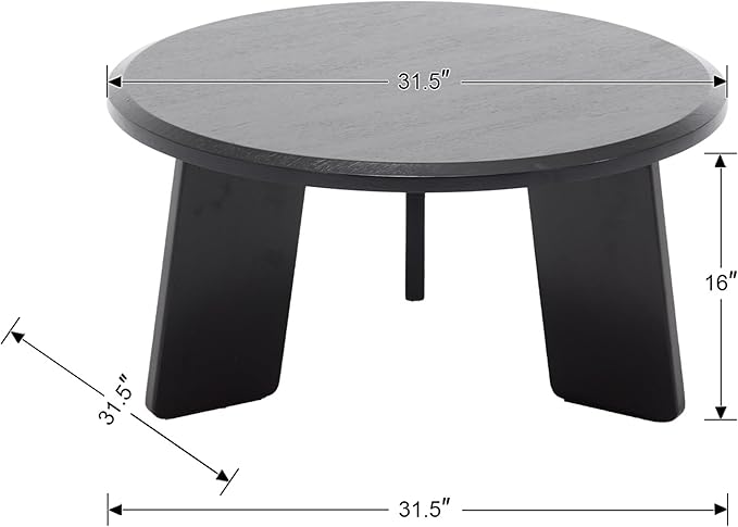 32" Round Coffee Table, Large Solid Wood French Country Accent Table, Farmhouse Side Table for Family/Office/Living Room/Sofa Couch End/Bedroom, Black