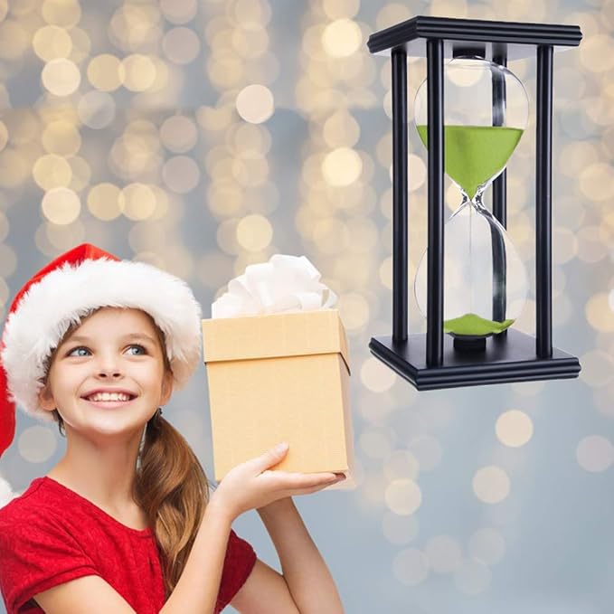 Lodunsyr Hourglass Timer for 60 Minutes Sandglass Timer for Kitchen Living Room Home Office Desk Bedroom Party Festival Coffee Table Book Shelf School Game Sand Timer Clock (Black Frame Green Sand)
