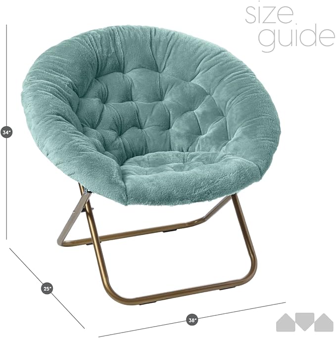 Milliard Saucer Chair For Adults, Teens & Kids, Blue, Faux Fur XL Circle Chair for Bedroom, Dorm & Gaming, Foldable Comfy Accent Seat for Small Spaces, Folding Moon / Mushroom / Round Oversized Style