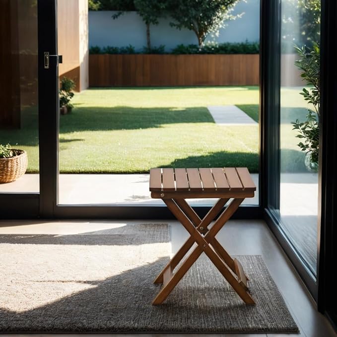 Small Side Table Square Folding, Patio Foldable Wooden End Table for Outdoor Indoor Porch Camping Living Room Bedroom, as Coffee Table or Plant Stand, Brown