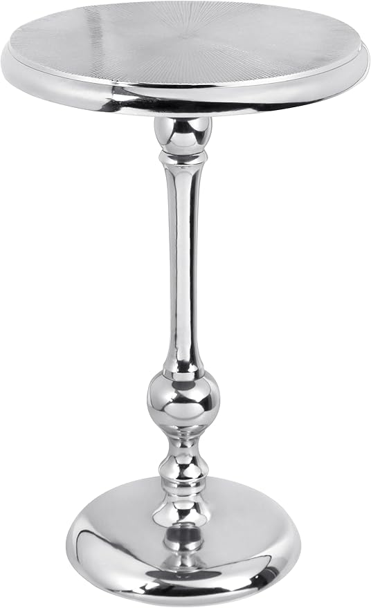 Alpha Living Home Round End Table, Modern Metal Alloy Accent Table for Living Room, Bedroom Nightstand, Small Side Table, Compact Space-Saving Furniture, Tool-Free Assembly 22" (Silver)