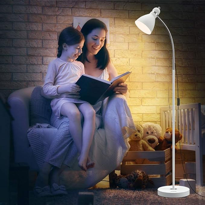 LEPOWER Floor Lamp, Metal Standing Lamp with Adjustable Gooseneck, Heavy Metal Base, Reading Pole Lamp for Office, White Floor Lamps for Bedroom, Living Room