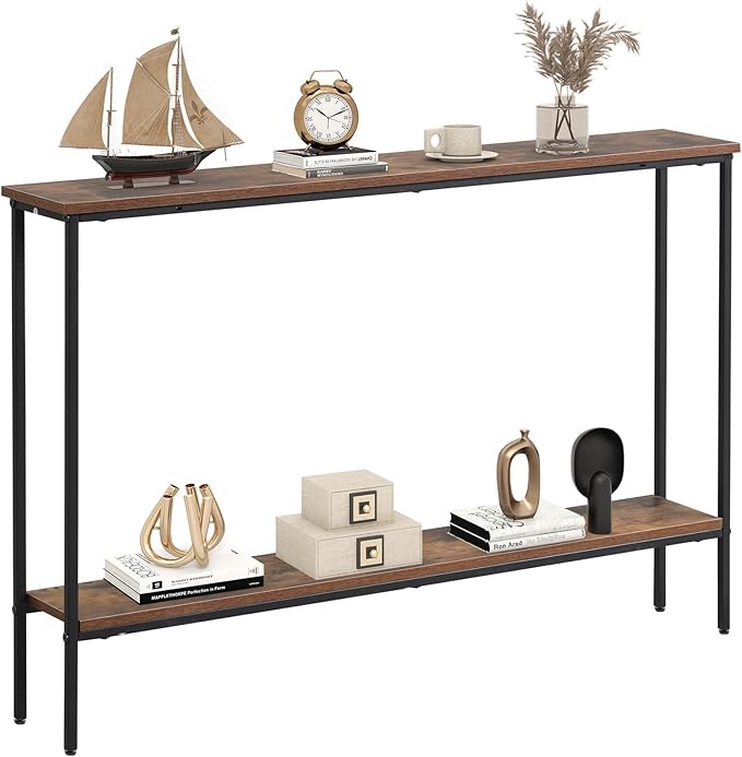Giantex 2-Tier Console Table with Shelf, 44" Narrow Entryway Table w/Dual Anti-Tipping Kits & Metal Frame, Long Sofa Table, Slim Hallway Table for Living Room, Entrance, Corridor, Foyer