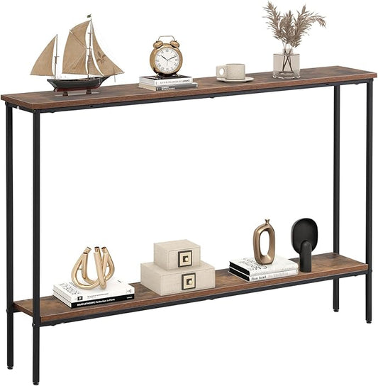 Giantex 2-Tier Console Table with Shelf, 44" Narrow Entryway Table w/Dual Anti-Tipping Kits & Metal Frame, Long Sofa Table, Slim Hallway Table for Living Room, Entrance, Corridor, Foyer