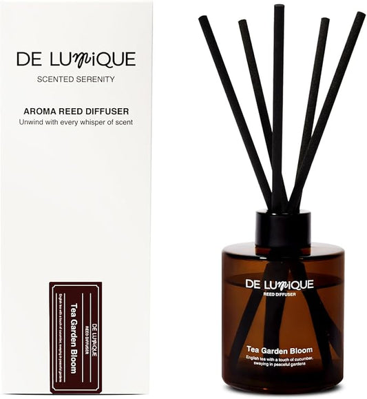 Tea Garden Bloom Reed Diffusers for Home – Long Lasting Aroma Diffuser with English Tea, Cucumber, Davana & Musk, for Living Room or Bedroom – 150ml