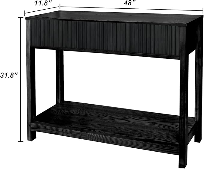 ZYBT Long Console Table with Storage, Fluted Entryway Table Slim Sofa Table Behind Couch, Foyer Entrance Table Black