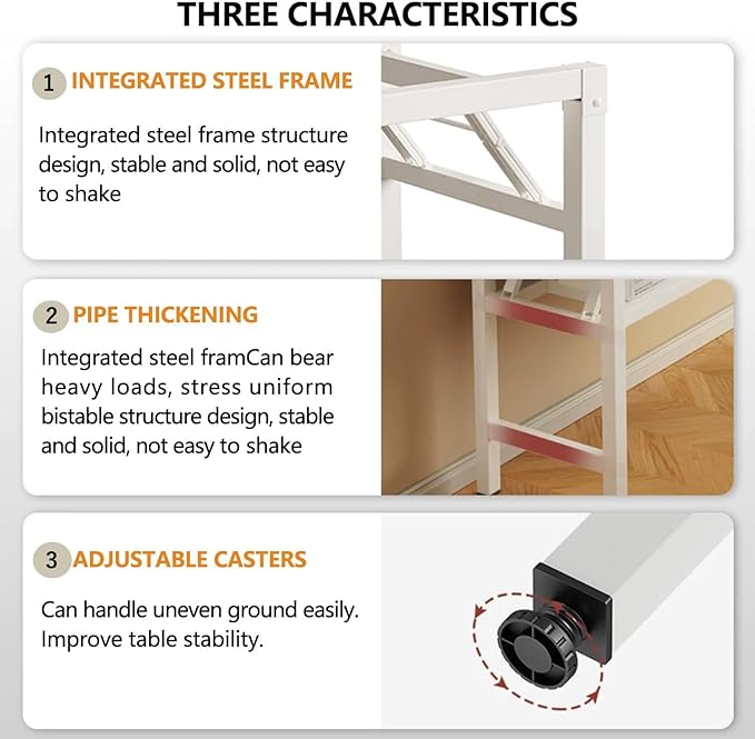 47.2 Inch Foldable Desks for Small Spaces,Foldable Desk No Assembly,Small Table for Bedroom,Rustic Brown.