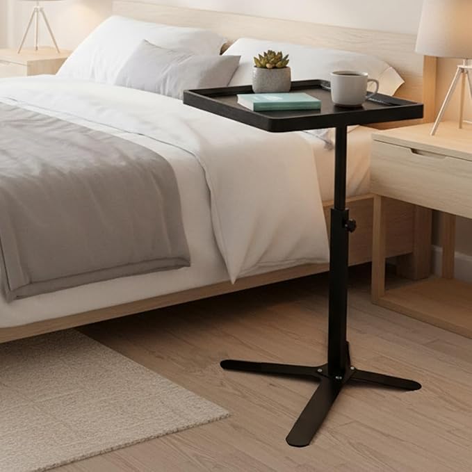 Simcat Adjustable Height Side Table TV Tray, C Shaped End Table, Couch Tables for Living Room, Bedroom, Corners and Office(Black)