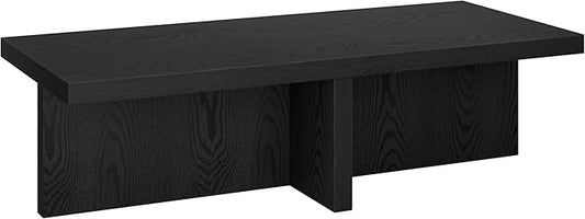 Henn&Hart 54" Wide Rectangular Coffee Table in Natural Black, for Home, Living Room, Bedroom, Entertainment Room, Office
