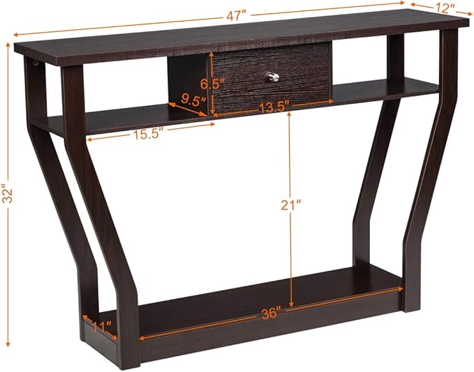 Safeplus 47" Accent Console Tables with Drawer and Shelf for Living Room Hallway Entryway
