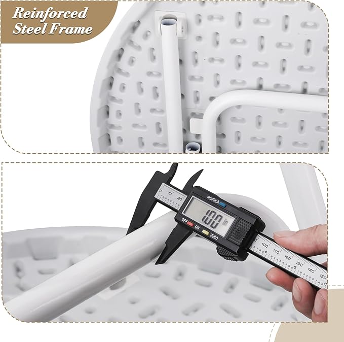 Athena Collection 2.6ft Plastic Folding Dining Table, Portable Round Card Table with Steel Legs for Indoor Outdoor, Foldable Heavy Duty for Camping Party, White