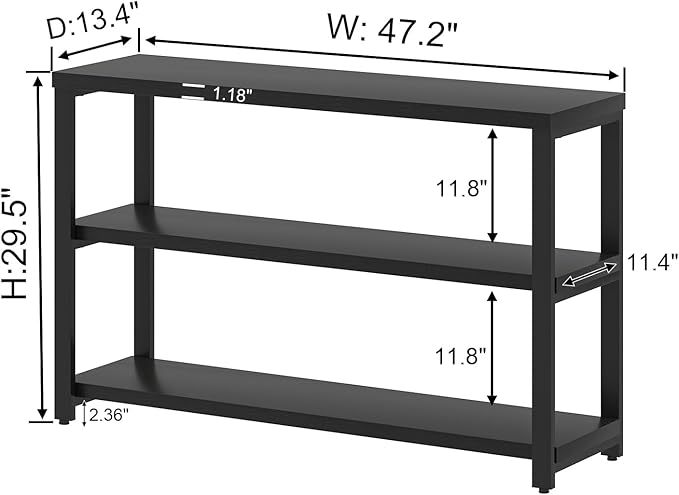 EXCEFUR Industrial Entryway Table, 3 Tier Console Table for Living Room, Wood Sofa Table for Hallway Behind Couch (47 Inch, Modern Black)