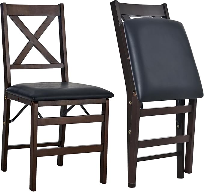 COLAMY Folding Dining Chairs Set of 2, Foldable Chairs with Padded Seats, Wood Folding Dining Room Chairs for Kitchen, Party, Camping, Dark Brown