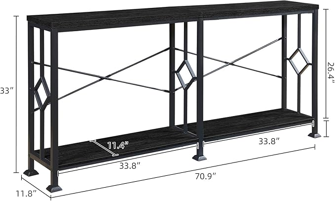 HOMISSUE Long Entryway Console Table, 70.9" Industrial Narrow Sofa Tables Behind Couch with 2 Tier Storage Shelf for Hallway, Living Room, Black