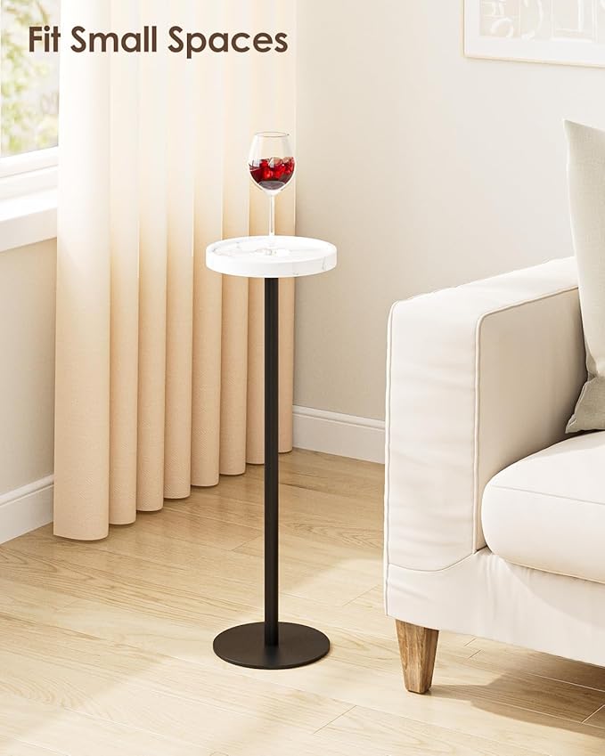 Drink Table, Small Pedestal Side Table, Round Cocktail Table, Circle Accent End Table with Metal Base, for Small Spaces (2, White Marble)