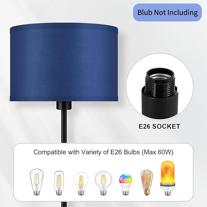 BoostArea Floor Lamp Blue, Standing Lamp, Small Floor Lamps for Living Room, Simple LED Tall Lamp with Lampshade, On/Off Foot Switch, Corner Pole Lamps for Bedroom/Office/Kids' Room(Without Bulb)