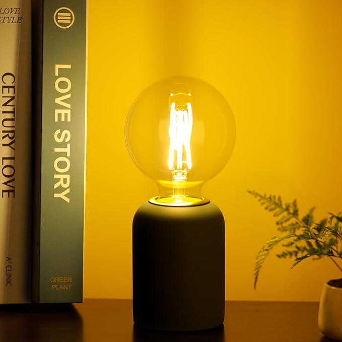 Mini Modern Blue Concrete Bedside Table Lamp, 3.5 x 3.5 x 8.5 Inch Nightstand Lamps, with Spherical Bulb Round Side Table Lamp for Bedroom Living Room Entryway Table Lamps