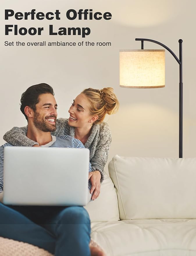 Ambimall 60" Floor Lamps for Living Room with 3 Color Temperatures, Standing Lamp Tall with Adjustable Linen Shade, Tall Lamps for Living Room Bedroom Office Classroom Dorm Room(9W Bulb Included)