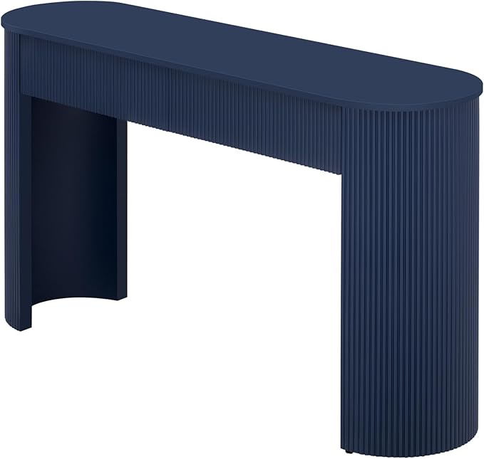 kevinplus 54'' Wood Console Table Sofa Table with 2 Drawer Storage for Entryway, Modern Elegant Fluted Design & Curved Edge, Easy Assemble, Blue