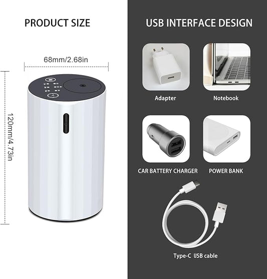 Waterless Essential Oil Diffuser Aromatherapy Scent Diffusers for Home Large Room, Bedroom, Car, Office, Desk, Battery Operated Mini Portable Air Freshener (White-2)