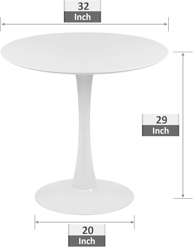 Tulip Table 32" Round Dining Table Set for 4, Mid Century Modern Circle Dining Table with Pedestal Base (White)
