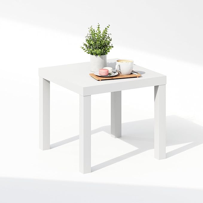 Furinno Classic Coffee Table, Square Modern Coffee Table with 1.8" Thick Tabletop, Side Table with 4 Legs, for Living Room, Bedroom, Home Office, White