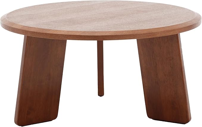 32" Round Coffee Table, Large Solid Wood French Country Accent Table, Farmhouse Side Table for Family/Office/Living Room/Sofa Couch End/Bedroom, Walnut