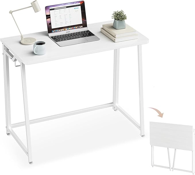 Folding Desk Small Foldable Desk for Small Space, 31.5 Inches Writing Computer Desks in Study, Home Office Foldable Office Desks for Bedroom, White