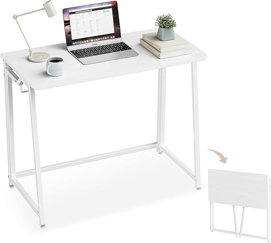 Folding Desk Small Foldable Desk for Small Space, 31.5 Inches Writing Computer Desks in Study, Home Office Foldable Office Desks for Bedroom, White