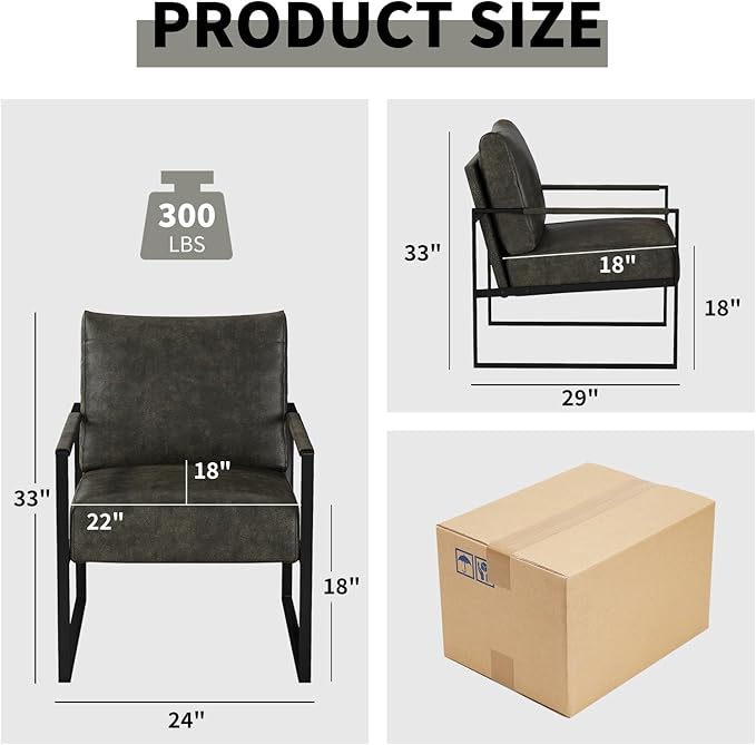 CANMOV Modern Accent Chair Set of 6, PU Leather Armchair with Metal Frame,Comfy Single Reading Chair with Soft Padded Backrest and Cushion for Living Room, Bedroom,Reading Room,Office,Dark Grey