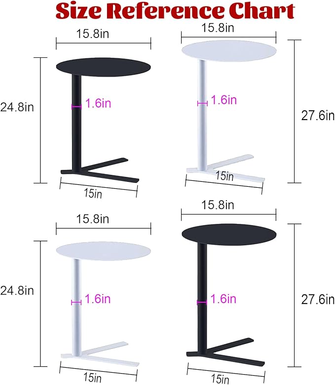 C Shaped Metal End Table, Small Round Side Table for Living Room, Bedroom, Office, Iron Accent Table for Sofa Couch, Drinking Tables for Cafes and Beverage Shops (Black, Heights 24.8in)